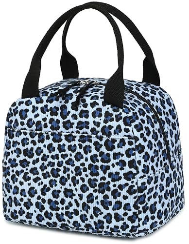Lunch Bag for Women Men Cute Corduroy Lunch Tote Bags Reusable Insulated Lunch Box Large Capacity Reusable Insulated Cooler for Work Picnic or Travel (Blue Leopard / 10L)