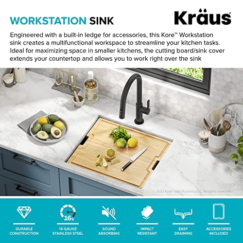Kore 21 Inch Undermount Workstation 16 Gauge Stainless Steel Single Bowl Kitchen Sink n PVD Gunmetal Finish with Accessories (PVD Gunmetal / 21 inch / Sink)