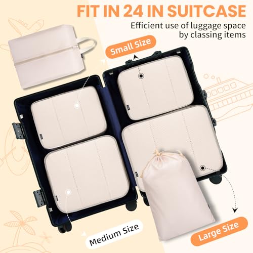 6 Set Packing Cubes Luggage Packing Organizers for Travel Accessories (Beige / 6 Set)
