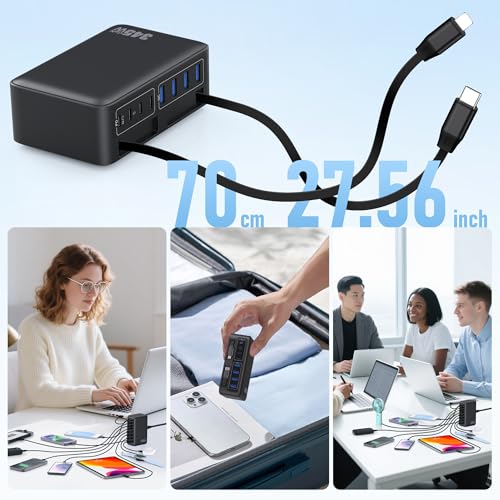 345W USB C Charger 10 in 1 Retractable Wall Charger with 2 Cables (Black / 345W)