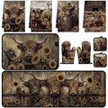 10 Pcs Rustic Highland Cow Kitchen Decor and Accessories Set (Brown / Cow Sunflower)