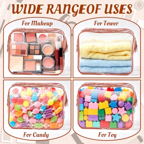 16 Packs Clear Makeup Bags Cosmetic Zipper Pouches Waterproof TAS Approved Toiletry Bags PVC Organizer Storage Case for Vacation Travel Bathroom（Brown (16pcs Brown M)