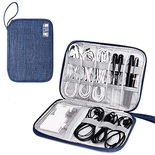 Travel Electronics Organizer Portable Cable Organizer Bag for Storage Electronic Accessories Case for Cord (Navy Blue)
