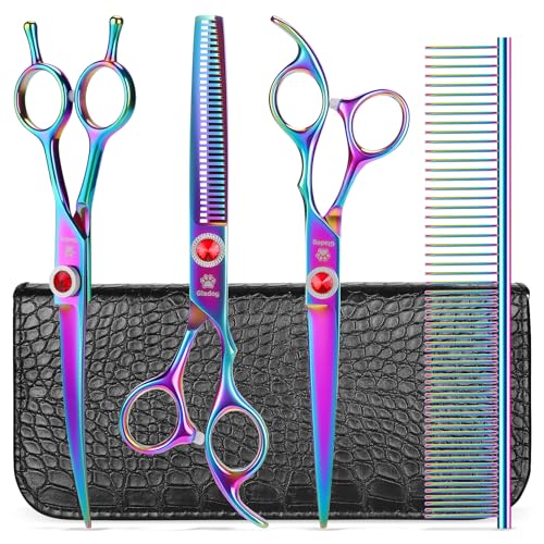 7 Inch Professional Dog Grooming Scissors Kit (Pro Rainbow 5 in 1)