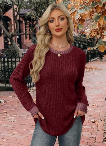 Womens Tops Winter Clothing Fall Tunics for Women Long Sleeve Sweaters for Women Fall Clothes Comfiest Airport Outfits Business Casual Travel Cozy Fall Fashion Plus Size Christmas Shirts Maternity (X-Large / 08-red)