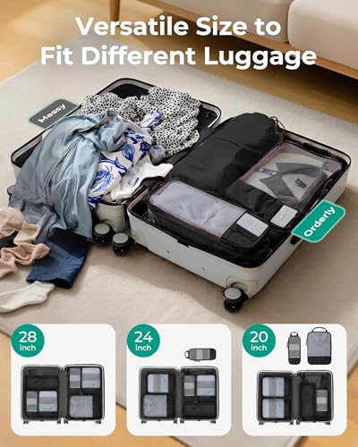 14 Set Compression Packing Cubes for Travel Essentials (Dark Black / Set of 14)