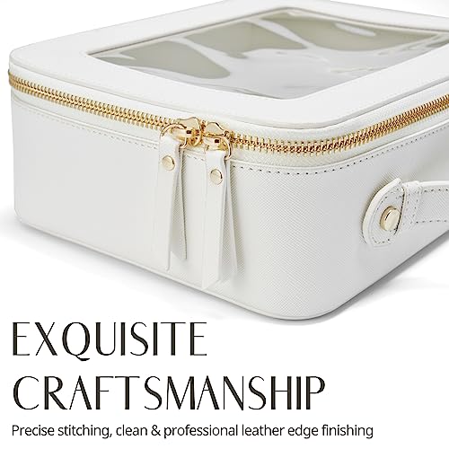 Clear Makeup Case White Toiletry Bag Travel Large Clear Cosmetic Bag with Zipper (White / Large Luxe)