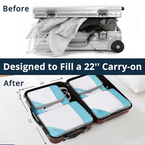 9 Set Compression Packing Cubes for Travel (Teal / 9 pcs)