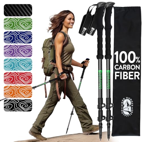 100% Carbon Fiber Trekking Poles by USA Brand (EVA Foam - 3K Black)