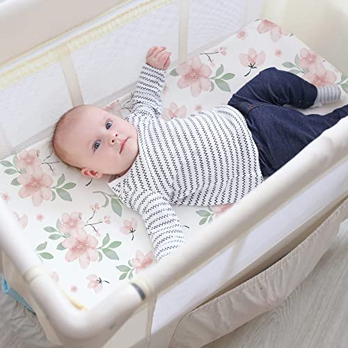 Pack n Play Stretchy Fitted Playard Sheet Set BROLEX 2 Pack Portable Mini Crib Sheets (Pink Blossom / 38X26 Inch)