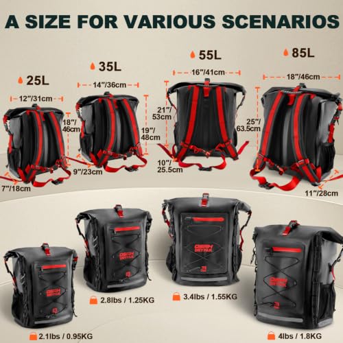 Waterproof Backpack Dry Bag 25L (Black Red / 35L)