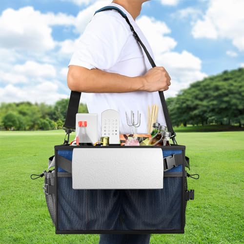 Grill Caddy Foldable BBQ Caddy with Paper Towel Holder (Navy)