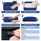 4 Set/6 Set/8 Set Compression Packing Cubes Travel Accessories Expandable Packing Organizers (Cloth Pattern, 4-Navy) (4-Navy / Cloth Pattern)