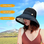 Women Summer Mesh Sun Hats Floppy Wide Brim UV Protection Fishing Hat Beach Hiking Garden Travel Lawn Work Cap Chin Strap (One Size / M9163-black)