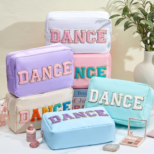 6 Pcs Dance Makeup Bag Chenille Cosmetic Bag with Letter Patches (Pastel Colors / Dance)