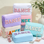 6 Pcs Dance Makeup Bag Chenille Cosmetic Bag with Letter Patches (Pastel Colors / Dance)