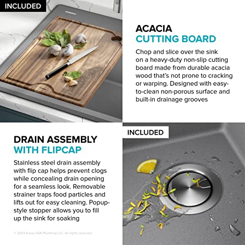 Bellucci 28 inch Granite Workstation Drop In Top Mount Single Bowl Kitchen Sink in Metallic Grey with Accessories (28 Inch / Gray)
