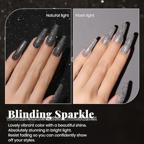 Beetles Black Gel Nail Polish (A - Black Glitter | Shooting Stars)