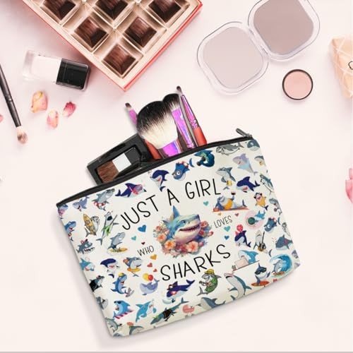 A Girl Loves Sharks Shark Gifts Shark Stuff Sharks Decor Cosmetic Bag travel Makeup Bag Gifts for Women Coworker Teens Bestie Best Friend Birthday Easter Anniversary Graduation Christmas Nurse Day (Girl Sharks 1197)