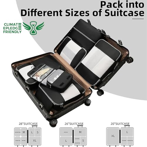 8 Set Packing Cubes Various Sizes Packing Organizer for Travel Accessories Luggage Carry On Suitcase (08-Black / 8 Set-middle Mesh)