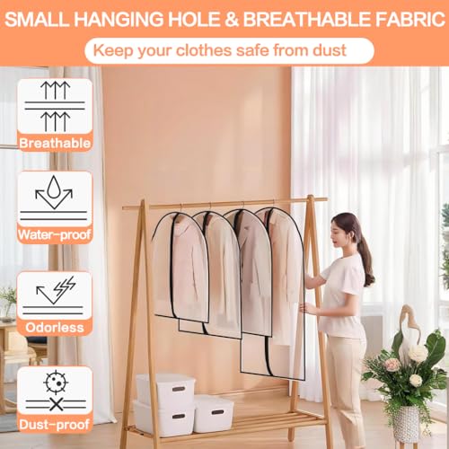 Clear Garment Bags (24'' x 48''/6 Pack / Black-Clear)