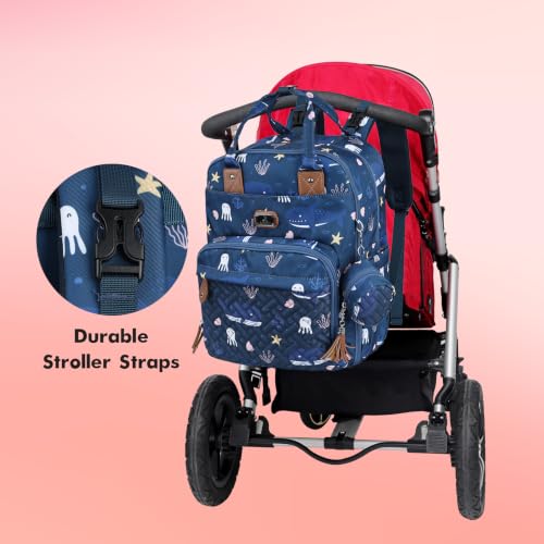 Diaper Bag Backpack with Portable Changing Pad (Blue Sea Squad)