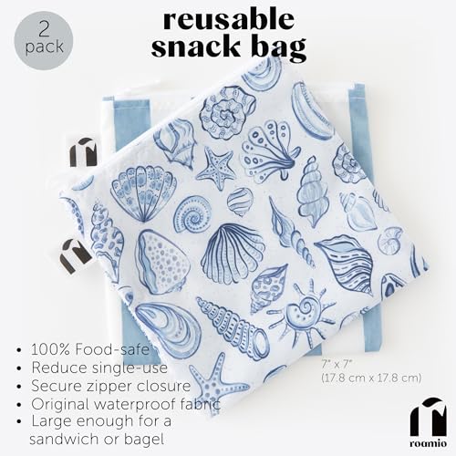 Roamio Reusable Sandwich and Snack Bags (C6 Nautical Stripe & Shells-Lg)