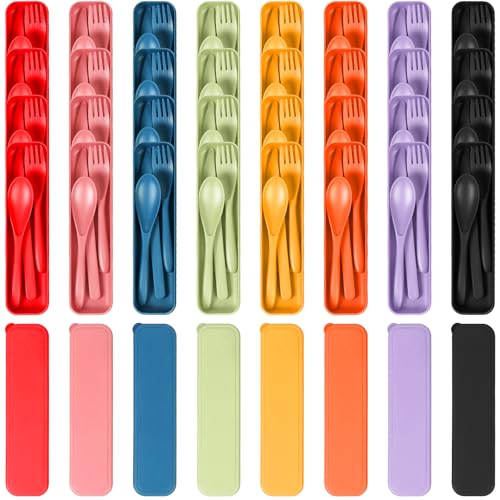 Reusable Travel Utensils Set with Case (32 Sets - Red, Pink, Dark Blue, Nordic Green, Yellow, Orange, Purple, Black)