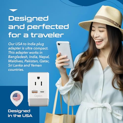 US to India Plug Adapter (white gray)