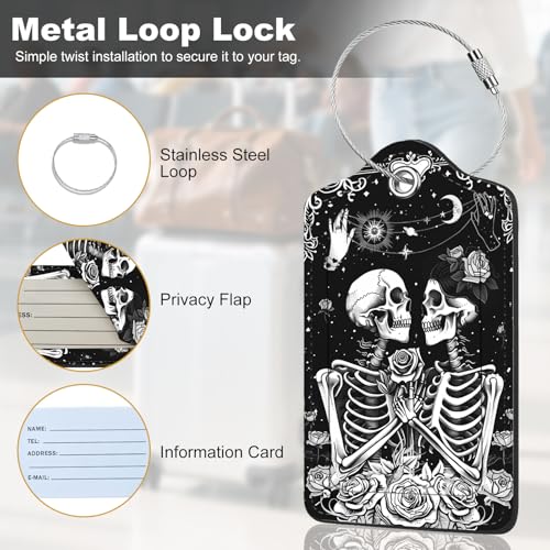 2Pack Luggage Tags for Suitcases (Skeletons and Flowers)