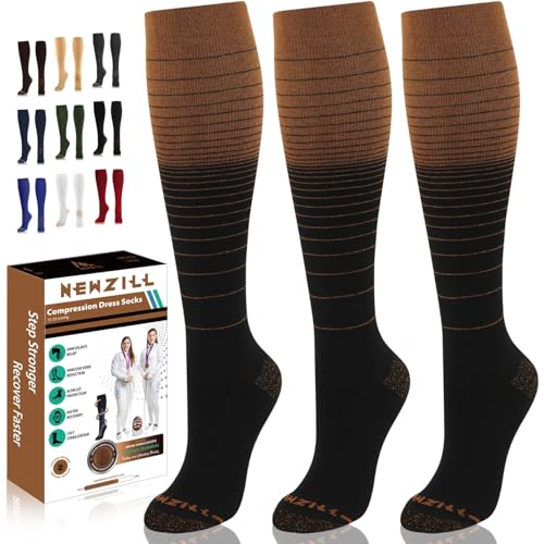 Copper Compression Dress Socks for Women & Men (XX-Large / [3-pairs] Copper Vintage Stripes)