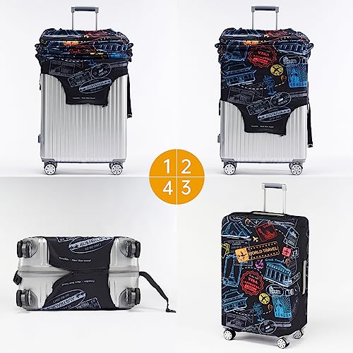 Travelkin Luggage Covers For Suitcase Tsa Approved Suitcase Cover Protector (World Marks-Colorful / XL)