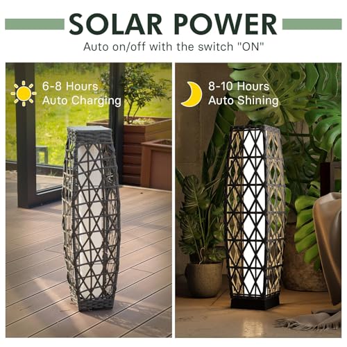 2 Piece Solar Outdoor Floor Lamp Solar Powered Wicker Lantern Outdoor Weather (2 PCS Large / Cindy)
