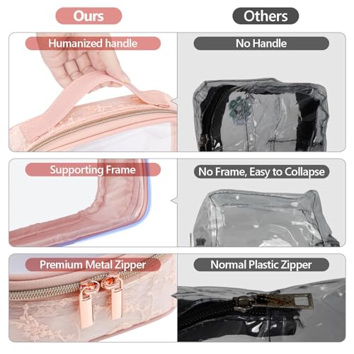 Clear Makeup Bag Travel (Beautiful Pink / Fashion/Texture Series (1 Large 1 Medium))