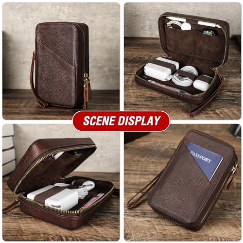 Electronic Organizer Case Tech Kit (Vintage Coffee -【Lychee Grain Leather】 / Electronic Storage Case - Sturdy Handmade)