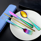 Travel Utensils Set Stainless Steel with Carrying Case (Rainbow)