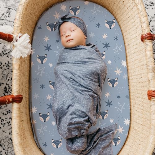 Stretch Fitted Bassinet Sheet Set BROLEX 2 Pack Cradle Sheets for Bassinet Pad (Starry Fox / 32x16 Inch)