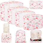 8 Set Packing Cubes Luggage Packing Organizers for Travel Accessories (Pink Flamingo / 8 Set)