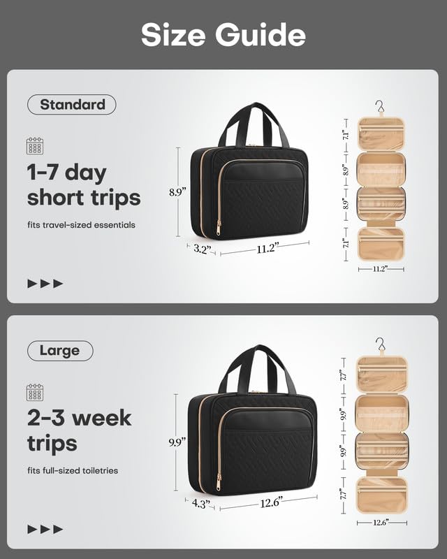 Hanging Travel Toiletry Bag Women Men (Black / Large)