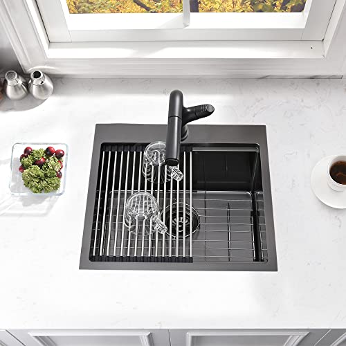 21x20 Drop In Kitchen Sink Black Bar Sink 16 Gauge (21"L x 20"W x 10"D / Black)