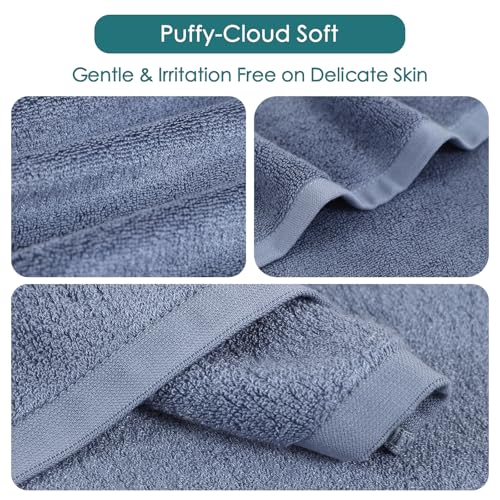 Wash Cloths 6 Ct (White & Slate Blue / 13x13 inch-6 Pack)
