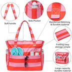 Waterproof Beach Tote Pool Bags for Women Ladies Extra Large Gym Tote Carry On Bag With Wet Compartment for Weekender Travel (Rose Pink Stripe)