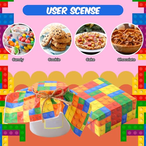 100 Pcs Building Blocks Wax Paper Sheets for Food Wrapping (Colorful / Building Blocks)