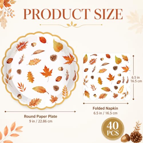 40PCS Fall Paper Plates and Napkins Set (Green)
