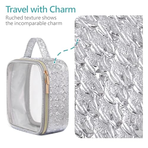 Clear Makeup Bag (2 Pack Silver / Hybrid Traveler (1 Large & 1 Medium - Soft))