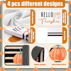 10 Pcs Fall Pumpkin Kitchen Decor Set Kitchen Towels Pot Holders Oven Mitts and Rugs Set Thanksgiving Towels for Baking Cooking BBQ Autumn Home (Black, White, Orange / Stripe Pumpkins)