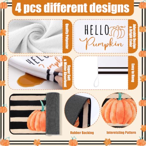 10 Pcs Fall Pumpkin Kitchen Decor Set Kitchen Towels Pot Holders Oven Mitts and Rugs Set Thanksgiving Towels for Baking Cooking BBQ Autumn Home (Black, White, Orange / Stripe Pumpkins)