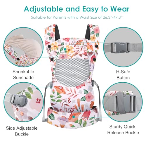 Baby Carrier Breathable Infant Carriers for 7 (Floral)