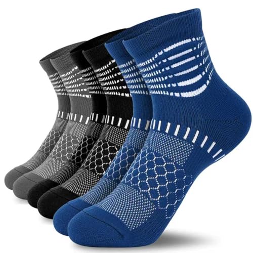 Ankle Compression Socks Women Men Plantar Fasciitis Relief 3 Pairs (Large / Black+dark Grey+dark Blue(3 Pairs))