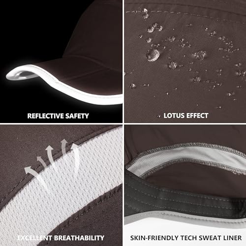 Baseball Cap Nylon Running Cap Outdoor Sports Hat for Men Women Adjustable Quick Drying Reflective Foldable UPF50+ Breath Mesh Water Repellency Race Performance Lightweight Coffee Brown (6 7/8-7 1/2 / Coffee Brown)